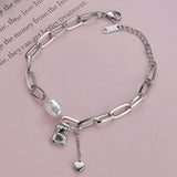 Pearl Letter B Pendant Bracelet Stainless Steel Chain Friendship Gift