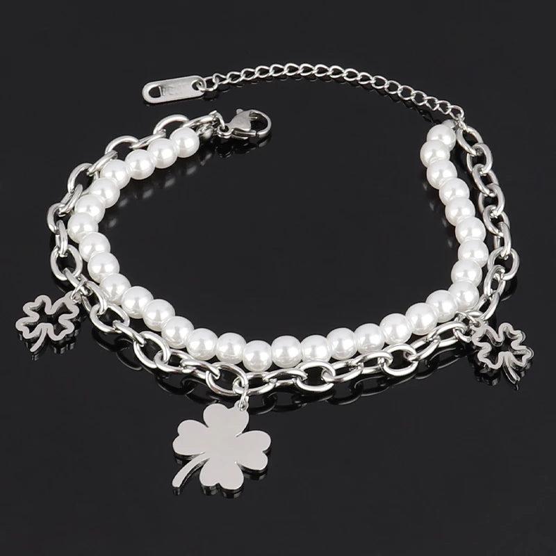 Double Layer Pearl Bracelet Heart Butterfly Jewelry