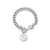 Adjustable Stainless Steel Silver Bracelet with Pearl Smiley Charm