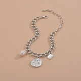 Adjustable Stainless Steel Silver Bracelet with Pearl Smiley Charm