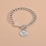 Adjustable Stainless Steel Silver Bracelet with Pearl Smiley Charm