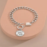Adjustable Stainless Steel Silver Bracelet with Pearl Smiley Charm