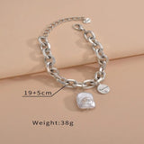 Adjustable Stainless Steel Silver Bracelet with Pearl Smiley Charm