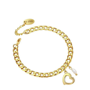 Stainless Steel Heart Bangle Bracelet, Metal Chain, Party Gift
