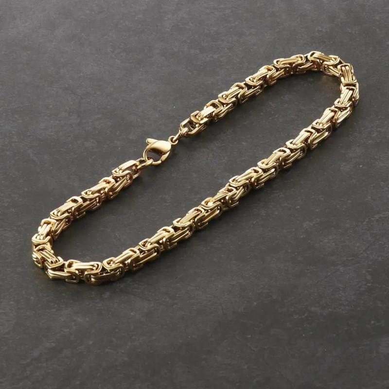 Mens 5mm Stainless Steel Byzantine Chain Bracelet