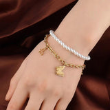 Stainless Steel Double Layer Heart Star Butterfly Pearl Bracelet