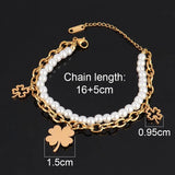 Stainless Steel Double Layer Heart Star Butterfly Pearl Bracelet