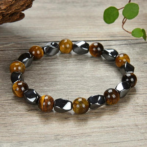 Bracelet naturel en agate noire, oeil de tigre lisse rond