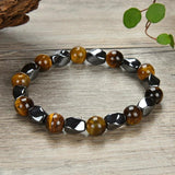 Bracelet naturel en agate noire, oeil de tigre lisse rond