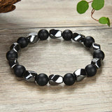 Bracelet naturel en agate noire, oeil de tigre lisse rond