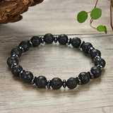 Bracelet naturel en agate noire, oeil de tigre lisse rond