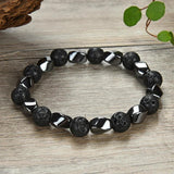 Bracelet naturel en agate noire, oeil de tigre lisse rond