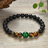 Bracelet naturel en agate noire, oeil de tigre lisse rond
