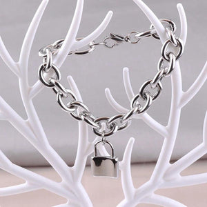 Women Stainless Steel Lock Bracelet Bangles PadLock Pendant Friendship Gift
