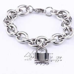 Women Stainless Steel Lock Bracelet Bangles PadLock Pendant Friendship Gift