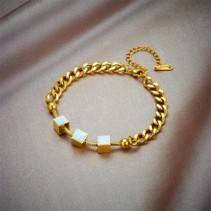 316L Stainless Steel Cube Charm Bracelet for Women Girl Non-fading Bangle