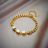 316L Stainless Steel Cube Charm Bracelet for Women Girl Non-fading Bangle