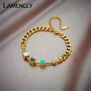 316L Stainless Steel Cube Charm Bracelet for Women Girl Non-fading Bangle
