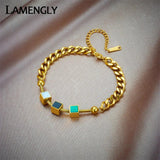 316L Stainless Steel Cube Charm Bracelet for Women Girl Non-fading Bangle