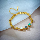316L Stainless Steel Cube Charm Bracelet for Women Girl Non-fading Bangle
