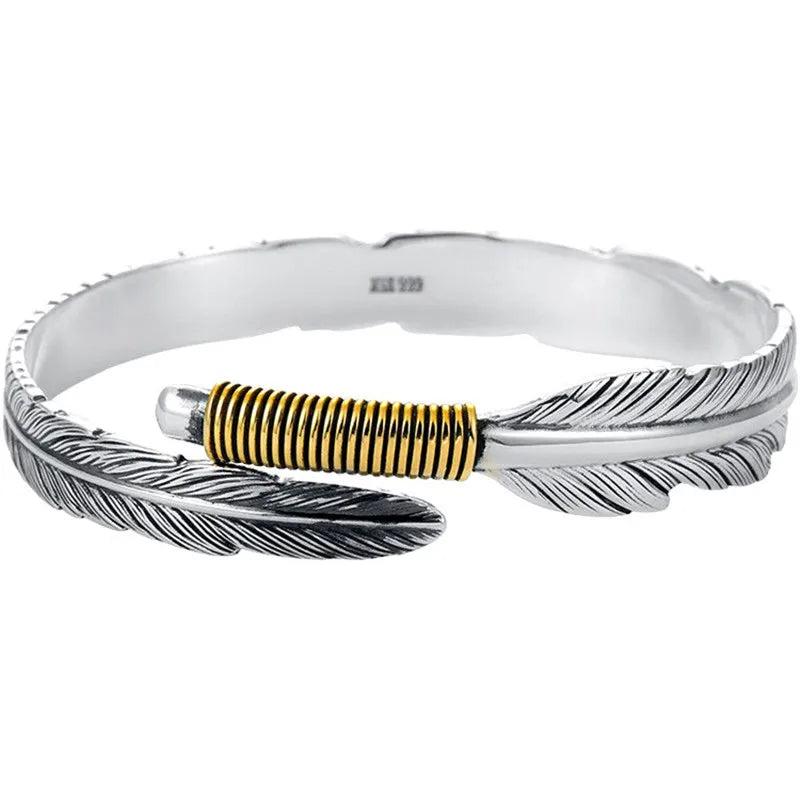 XIYANIKE Silver Feather Bracelet Ethnic Retro Golden Leaf Female Jewelry