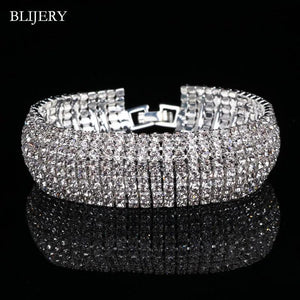 Silver 8 Rows Rhinestone Bridal Bracelet Wedding Jewelry