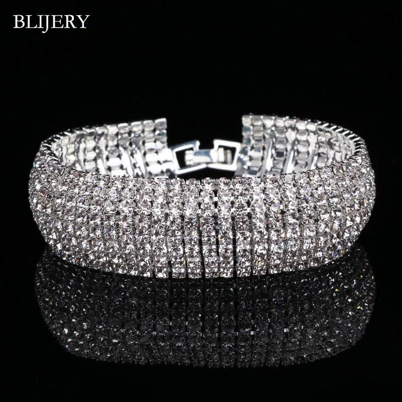 Silver 8 Rows Rhinestone Bridal Bracelet Wedding Jewelry