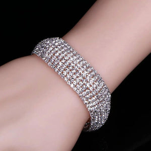 Silver 8 Rows Rhinestone Bridal Bracelet Wedding Jewelry