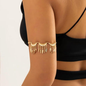 Metal Leaf Tassel Arm Cuff Bracelet for Women