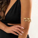 Metal Leaf Tassel Arm Cuff Bracelet for Women