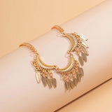 Metal Leaf Tassel Arm Cuff Bracelet for Women