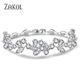 CZ Flower Chain Bracelet Bangle Leaf Wedding Jewelry BP014