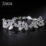 CZ Flower Chain Bracelet Bangle Leaf Wedding Jewelry BP014
