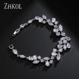 CZ Flower Chain Bracelet Bangle Leaf Wedding Jewelry BP014