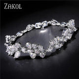 CZ Flower Chain Bracelet Bangle Leaf Wedding Jewelry BP014