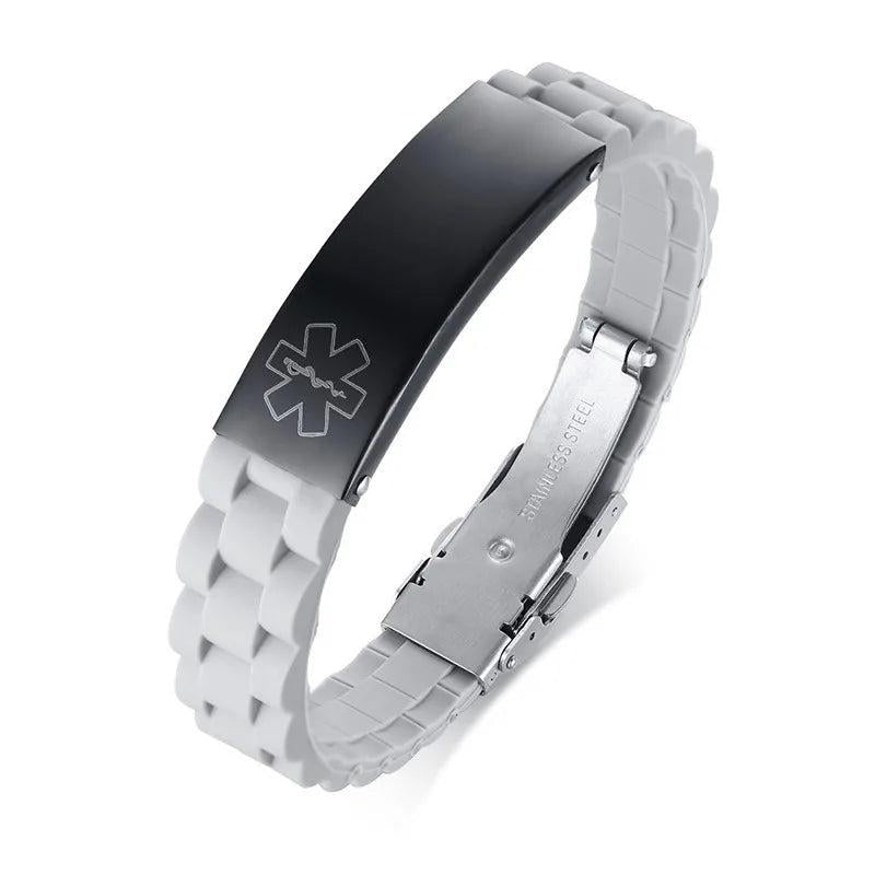 Engraved Medical Alert ID Bracelet Silicone Sport Personalized ICE Message DIY