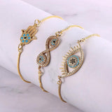 18K Plated Chain Bracelet Fatima Hand Evil Eye Charm Adjustable Cuff