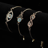 18K Plated Chain Bracelet Fatima Hand Evil Eye Charm Adjustable Cuff