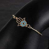 18K Plated Chain Bracelet Fatima Hand Evil Eye Charm Adjustable Cuff