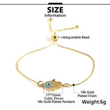 18K Plated Chain Bracelet Fatima Hand Evil Eye Charm Adjustable Cuff