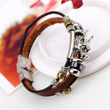 Vintage Tibetan Silver Dragon Leather Bracelet Men's Jewelry