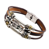 Vintage Tibetan Silver Dragon Leather Bracelet Men's Jewelry