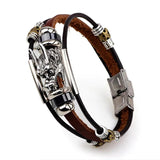 Vintage Tibetan Silver Dragon Leather Bracelet Men's Jewelry