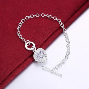 925 Silver Bracelet with Crystal Heart Pendant