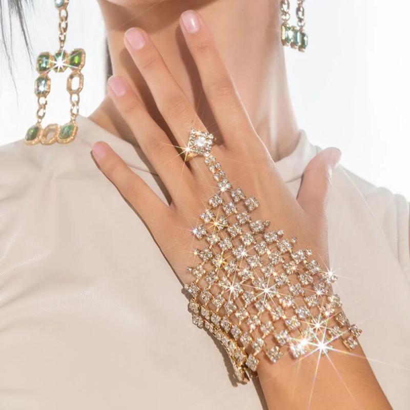Stonefans Crystal Finger Bracelet Rhinestone Bangle Chain Ring Prom Accessories