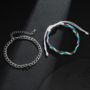 Men's Cuban Link Chain Bracelet Wax Line Twist Cord Bangle