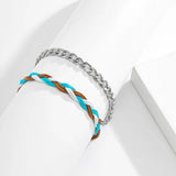 Men's Cuban Link Chain Bracelet Wax Line Twist Cord Bangle