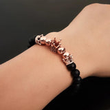 Micro King Crown Charm Stretch Bracelet 8mm Copper Beads Jewelry