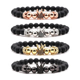 Micro King Crown Charm Stretch Bracelet 8mm Copper Beads Jewelry
