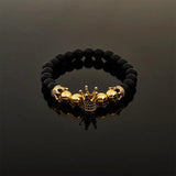 Micro King Crown Charm Stretch Bracelet 8mm Copper Beads Jewelry